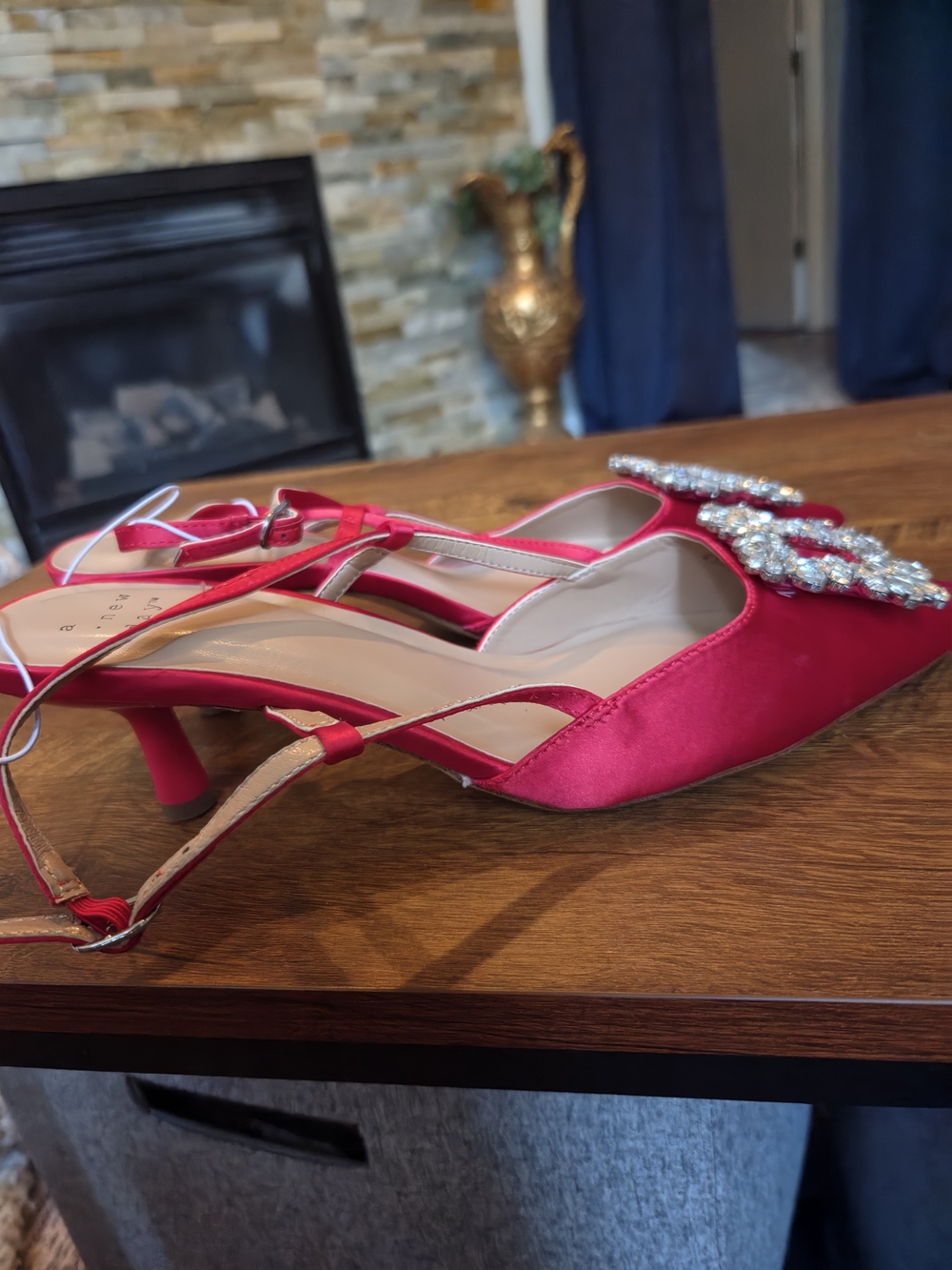 a new day Pink Satin Pointed Crystal-Embellished Slingback Heels - Picture 5 of 7